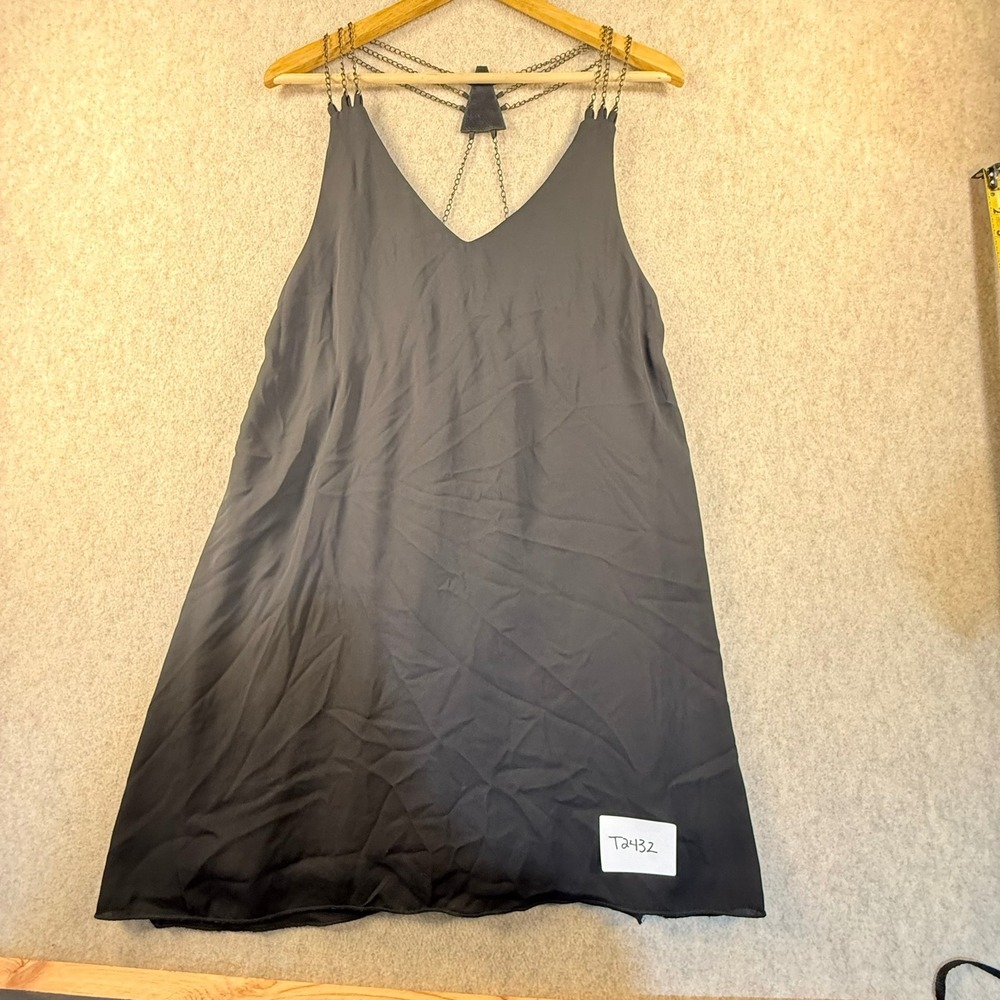 DGNY Black Mini Dress Chain Strap Back V-Neck Sleeveless Size M